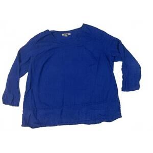 FLAX Blue Long Sleeve Linen Top Size 3G Plus Size 24-26